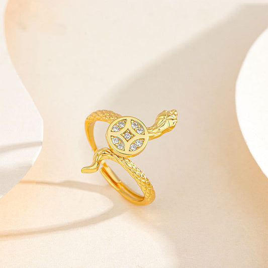 Bague calme en argent sterling 925 avec pièce de cuivre et pierres de Bouddha, année du serpent 