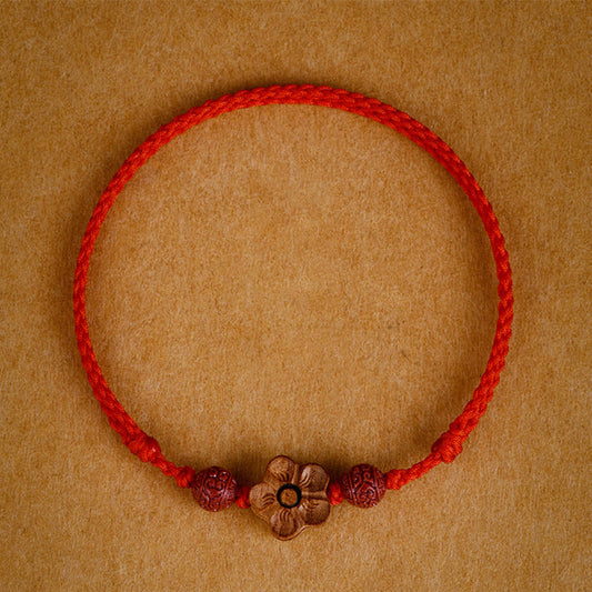 Bracelet de cheville en bois de pêcher, petites fleurs de pêcher, cinabre, richesse