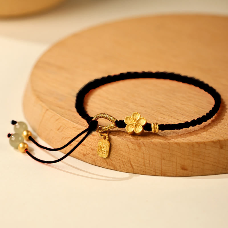 Bracelet porte-bonheur en jade Hetian avec petites fleurs de pêcher et breloque Fu