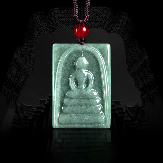 Collier pendentif en jade amulette carrée Bouddha sans forme, pierre de Bouddha, pour la prospérité