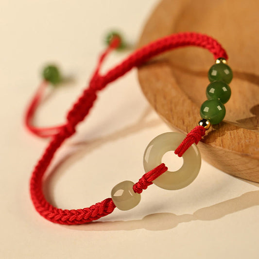 Bracelet porte-bonheur en jade naturel Hetian avec pierre de Bouddha et boucle de paix, cordon rouge, protection et chance 