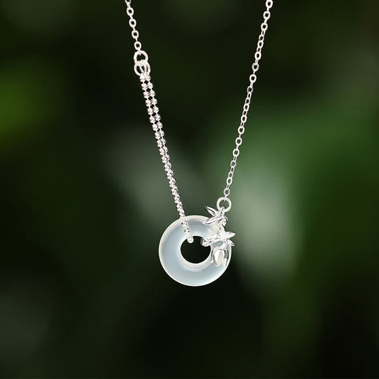 Collier avec pendentif en argent sterling 925 et calcédoine tulipe, boucle de paix, porte-bonheur 