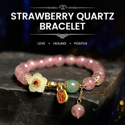 Buddha Stones Natural Strawberry Quartz Blossom Fu Character Positivity Healing Bracelet