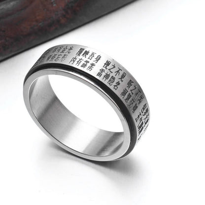 Bague rotative en acier titane avec pierres de Bouddha, Bagua, Yin et Yang, caractères chinois 