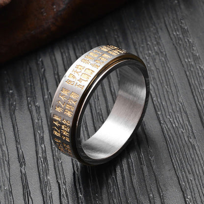 Bague rotative en acier titane avec pierres de Bouddha, Bagua, Yin et Yang, caractères chinois 