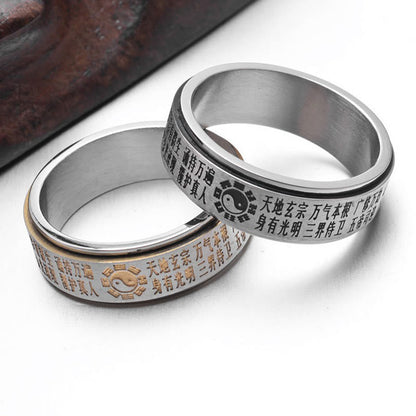 Bague rotative en acier titane avec pierres de Bouddha, Bagua, Yin et Yang, caractères chinois 