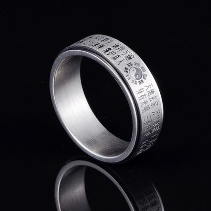 Bague rotative en acier titane avec pierres de Bouddha, Bagua, Yin et Yang, caractères chinois 