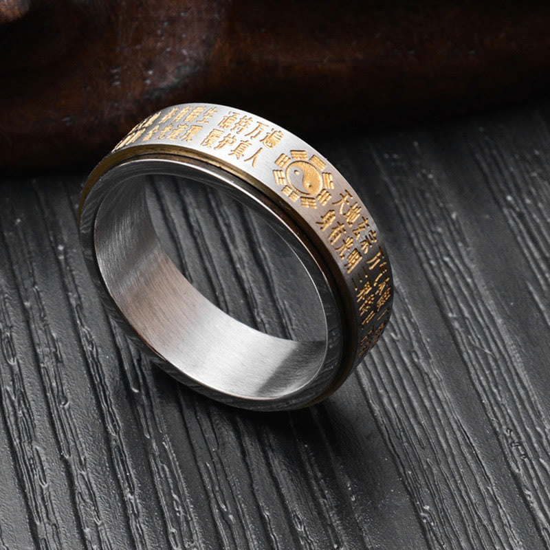 Bague rotative en acier titane avec pierres de Bouddha, Bagua, Yin et Yang, caractères chinois 