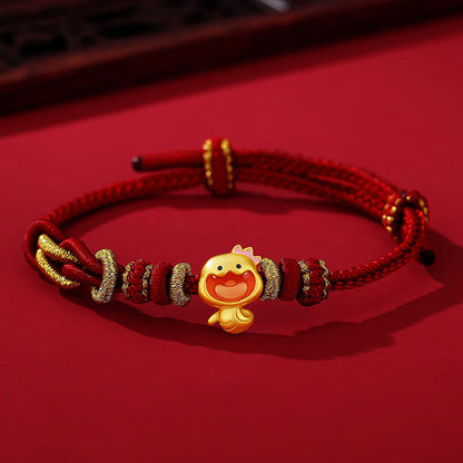 Bracelet en argent sterling 925 avec cordon rouge et pierres de Bouddha, année du serpent, couronne mignonne, force du serpent 