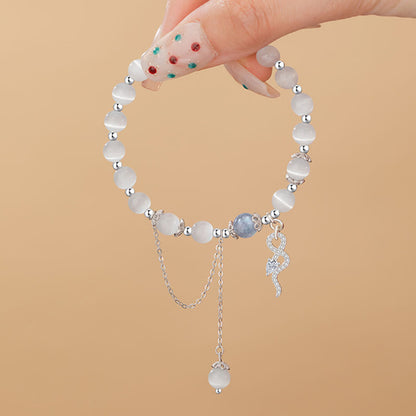 Buddha Stones Chrysoberyl Cat Eye Moonstone 925 Sterling Silver Year of the Snake Peace Bracelet