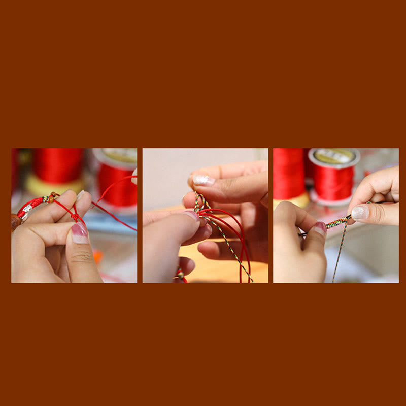Bracelet en corde rouge avec perles de boulier en jade et pierres de Bouddha