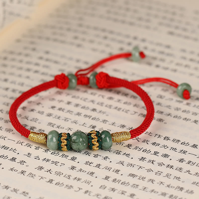 Bracelet en corde rouge avec perles de boulier en jade et pierres de Bouddha