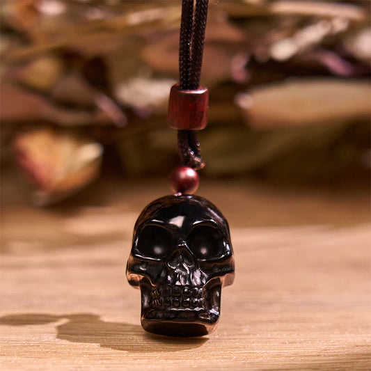 Collier pendentif squelette en obsidienne noire avec pierres de Bouddha