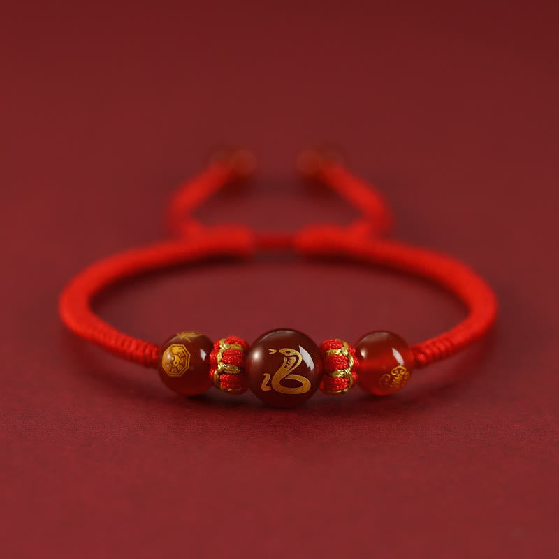 Bracelet de protection tressé en fil rouge avec pierres de Bouddha et agate rouge, signe du zodiaque chinois, fait à la main