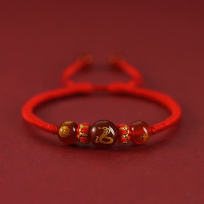 Bracelet de protection tressé en fil rouge avec pierres de Bouddha et agate rouge, signe du zodiaque chinois, fait à la main