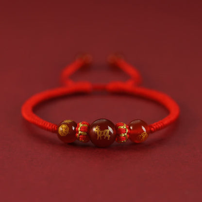 Bracelet de protection tressé en fil rouge avec pierres de Bouddha et agate rouge, signe du zodiaque chinois, fait à la main