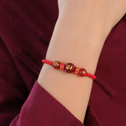 Bracelet de protection tressé en fil rouge avec pierres de Bouddha et agate rouge, signe du zodiaque chinois, fait à la main