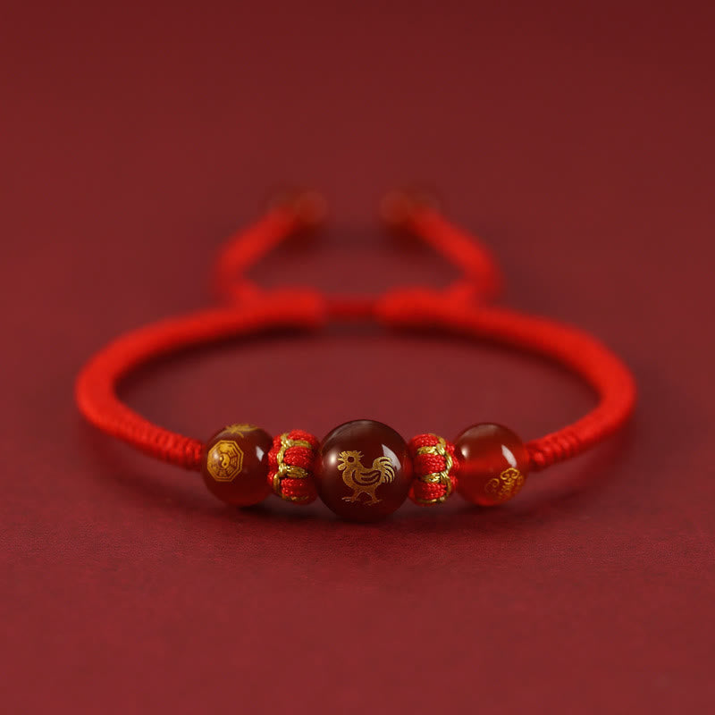 Bracelet de protection tressé en fil rouge avec pierres de Bouddha et agate rouge, signe du zodiaque chinois, fait à la main