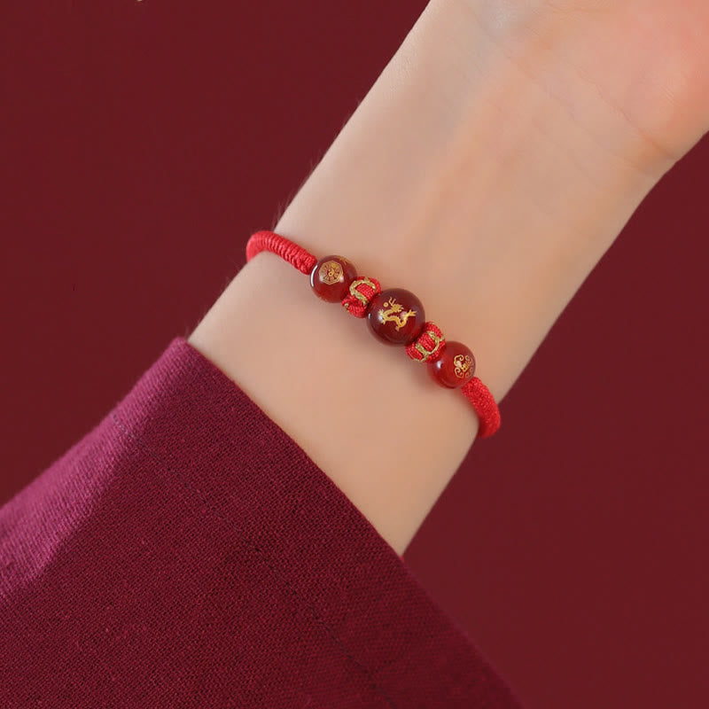 Bracelet de protection tressé en fil rouge avec pierres de Bouddha et agate rouge, signe du zodiaque chinois, fait à la main