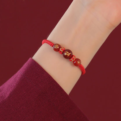 Bracelet de protection tressé en fil rouge avec pierres de Bouddha et agate rouge, signe du zodiaque chinois, fait à la main