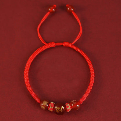 Bracelet de protection tressé en fil rouge avec pierres de Bouddha et agate rouge, signe du zodiaque chinois, fait à la main