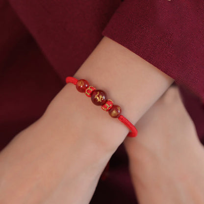 Bracelet de protection tressé en fil rouge avec pierres de Bouddha et agate rouge, signe du zodiaque chinois, fait à la main