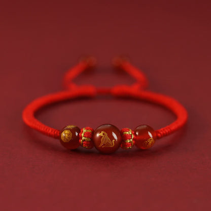 Bracelet de protection tressé en fil rouge avec pierres de Bouddha et agate rouge, signe du zodiaque chinois, fait à la main