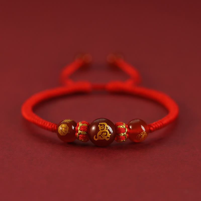 Bracelet de protection tressé en fil rouge avec pierres de Bouddha et agate rouge, signe du zodiaque chinois, fait à la main