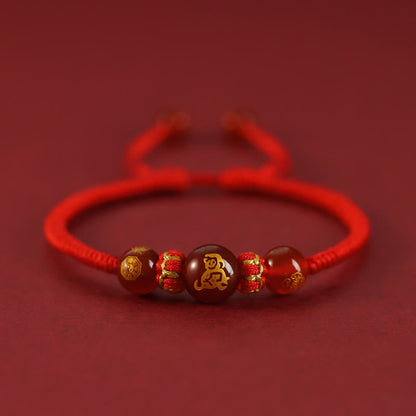 Bracelet de protection tressé en fil rouge avec pierres de Bouddha et agate rouge, signe du zodiaque chinois, fait à la main