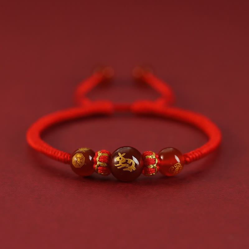 Bracelet de protection tressé en fil rouge avec pierres de Bouddha et agate rouge, signe du zodiaque chinois, fait à la main