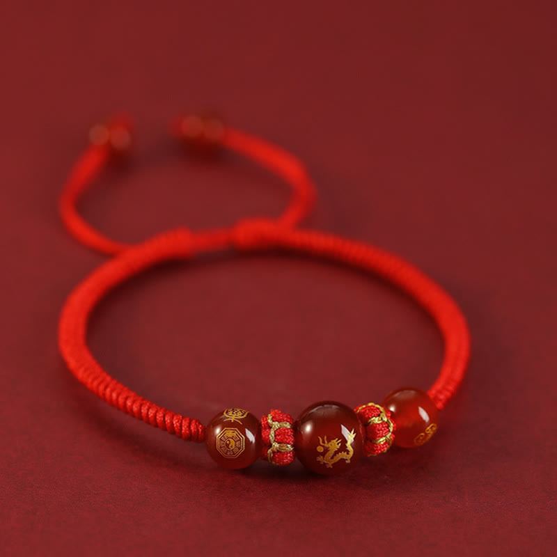 Bracelet de protection tressé en fil rouge avec pierres de Bouddha et agate rouge, signe du zodiaque chinois, fait à la main