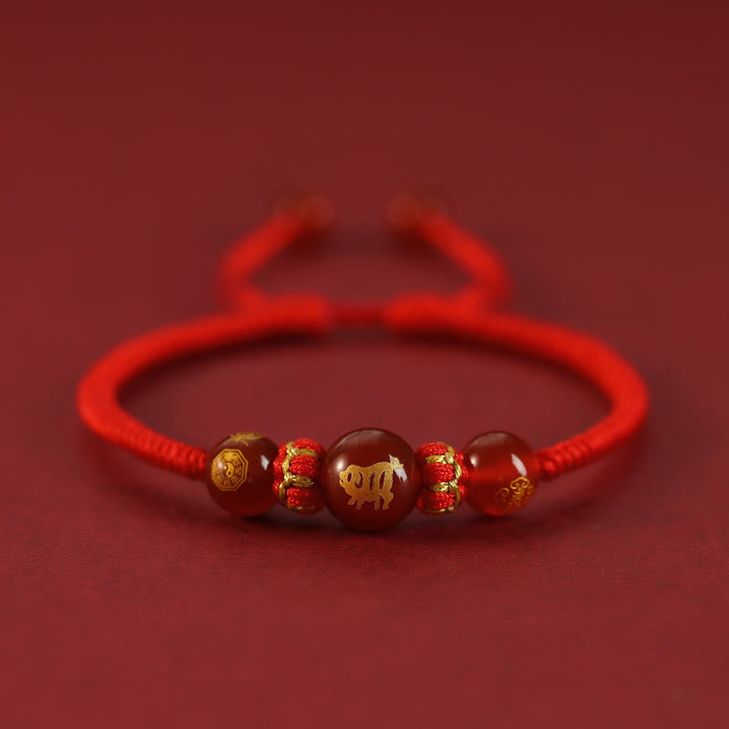Bracelet de protection tressé en fil rouge avec pierres de Bouddha et agate rouge, signe du zodiaque chinois, fait à la main