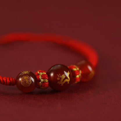 Bracelet de protection tressé en fil rouge avec pierres de Bouddha et agate rouge, signe du zodiaque chinois, fait à la main