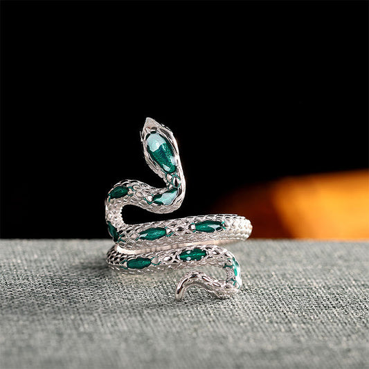 Bague de bénédiction ajustable en argent sterling 925 avec pierres de Bouddha, année du serpent 