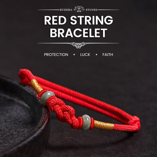 Bracelet tressé pour couple avec cordon rouge en jade et pierres de Bouddha