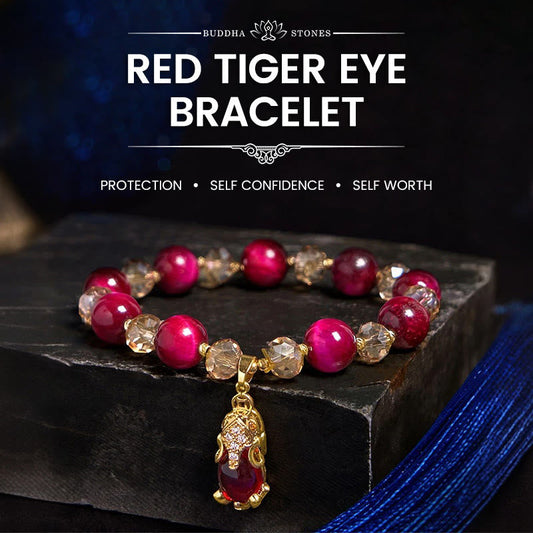 Bracelet de protection et de confiance en soi en œil de tigre rouge PiXiu Fox