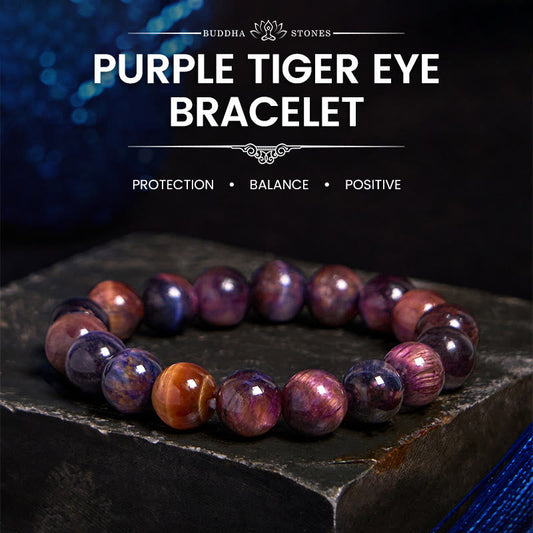 Bracelet de force et de protection en œil de tigre violet naturel avec pierres de Bouddha