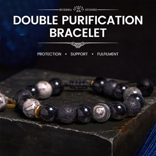 Bracelet de force Yin Yang en pierre de lave d'obsidienne noire de Bouddha 