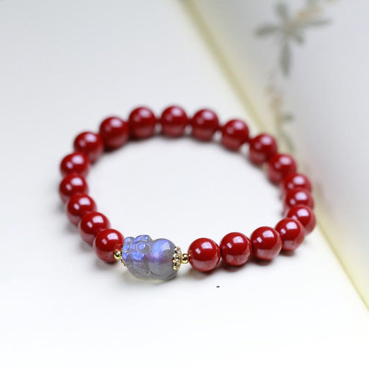 Bracelet de bénédiction PiXiu en pierre de lune cinabre et pierres de Bouddha