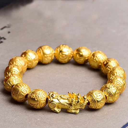 Bracelet de richesse sculpté PiXiu Om Mani Padme Hum en pierres de Bouddha 