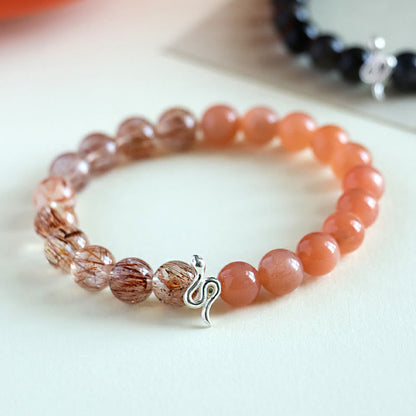 Bracelet en argent sterling 925 avec pierre de soleil naturelle Super Seven, cristal argenté brillant, obsidienne, quartz rutile, année du serpent 