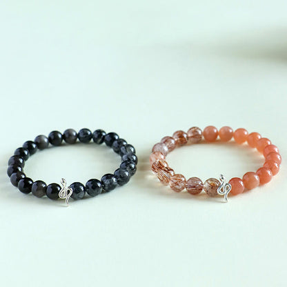 Bracelet en argent sterling 925 avec pierre de soleil naturelle Super Seven, cristal argenté brillant, obsidienne, quartz rutile, année du serpent 