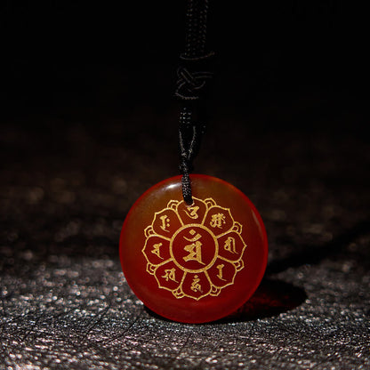 Buddha Stones Om Mani Padme Hum Natural Various Crystal Black Obsidian Strength Necklace Pendant