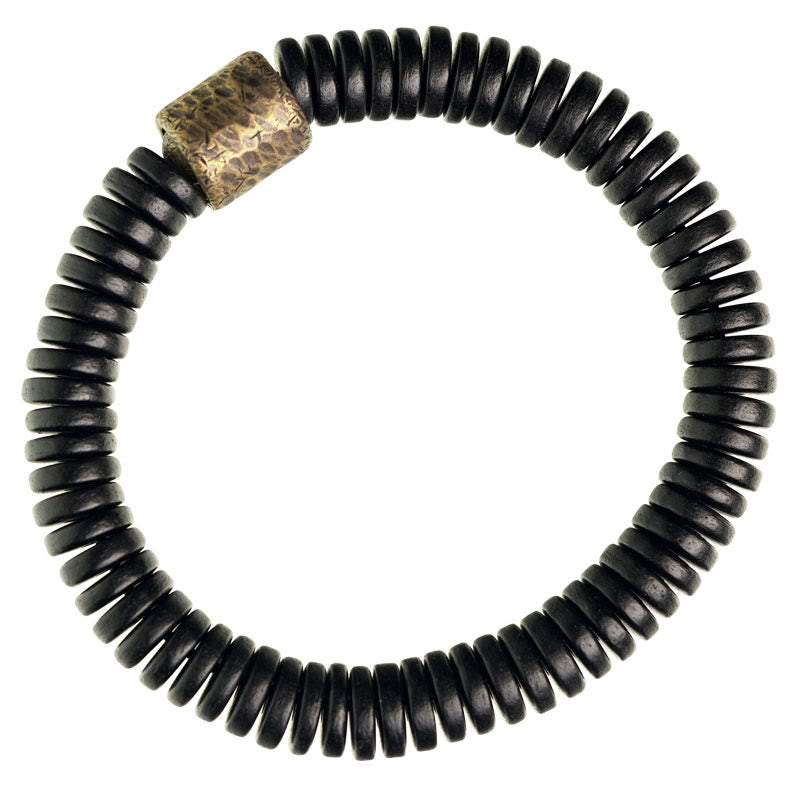 Bracelet calme en bois d'ébène et cuivre et laiton avec pierres de Bouddha 