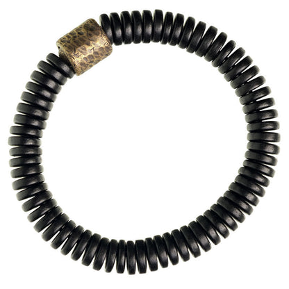 Bracelet calme en bois d'ébène et cuivre et laiton avec pierres de Bouddha 