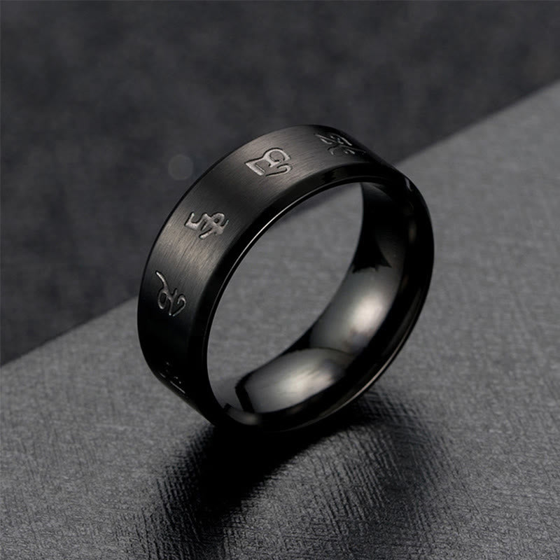 Buddha Stones Black Jambhala Mantra Titanium Steel Balance Ring