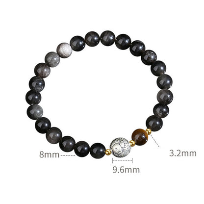 Bracelet de purification en obsidienne noire, argent sterling 999, œil de tigre et poisson koï en argent sterling 925 