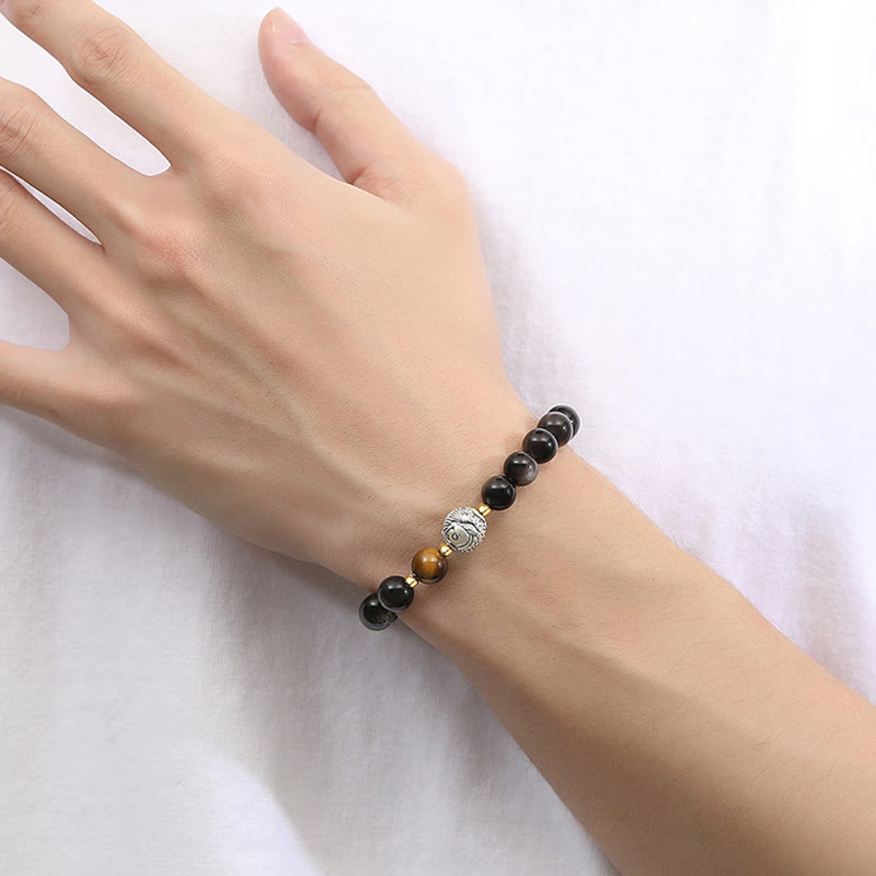 Bracelet de purification en obsidienne noire, argent sterling 999, œil de tigre et poisson koï en argent sterling 925 