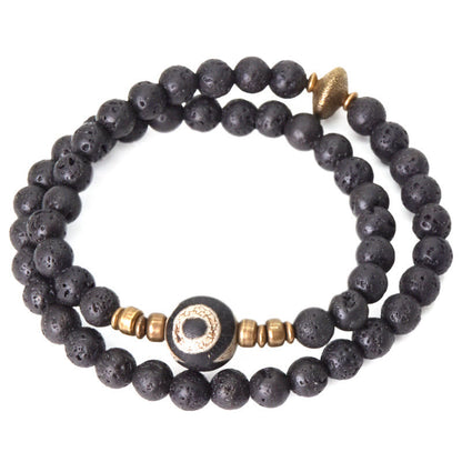 Bracelet de guérison à double tour en perles de cuivre et laiton, perles de lave vintage à trois yeux, pierres de Bouddha