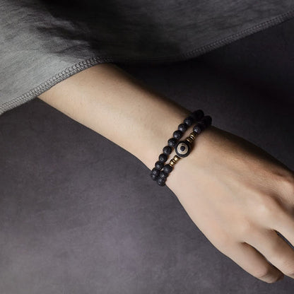 Bracelet de guérison à double tour en perles de cuivre et laiton, perles de lave vintage à trois yeux, pierres de Bouddha